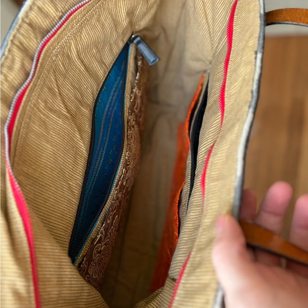 Handmade Leather Fringe Tote Southwestern Ikat Boho Oversized Bag - Picture 12 of 12